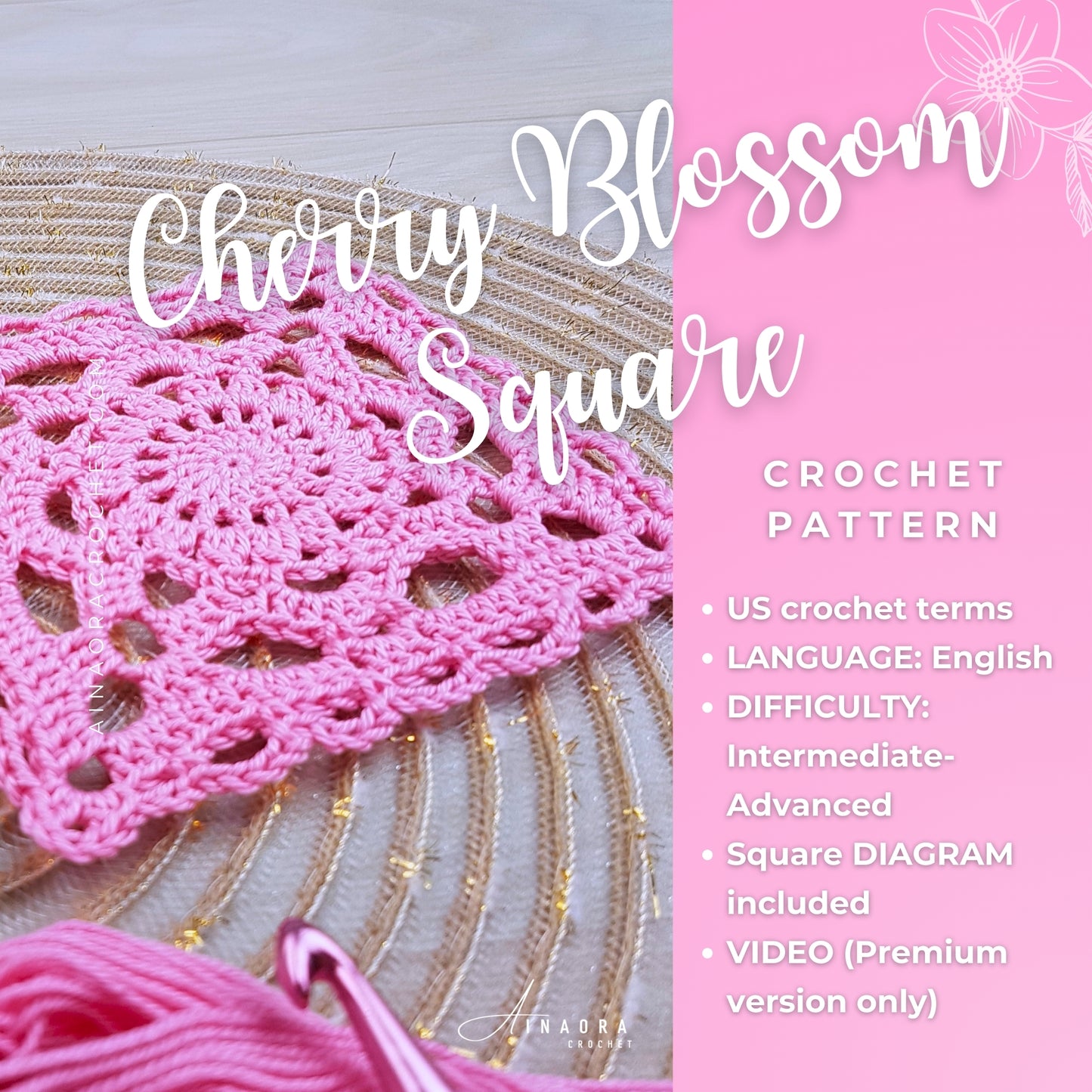 Lacy Squares Bundle: Set of 2 crochet patterns Cherry Blossom and Willow Granny Square