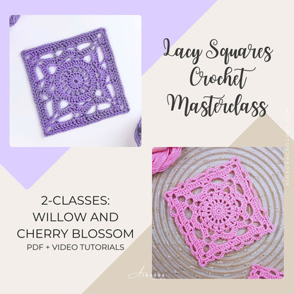 Lacy Squares Bundle: Set of 2 crochet patterns Cherry Blossom and Willow Granny Square